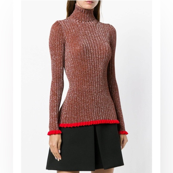 Chloe Tops - CHLOE | Ribbed Ruffle Cuff Silk Blend Turtleneck | Cinnamonn